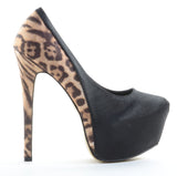 Leopard Black Satin Platform Stiletto Pump