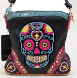 Colorful Sugar Skull Vegan Leather Mini Crossbody Purse