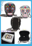 Colorful Sugar Skull Day of the Dead Hard Case Crossbody Clutch