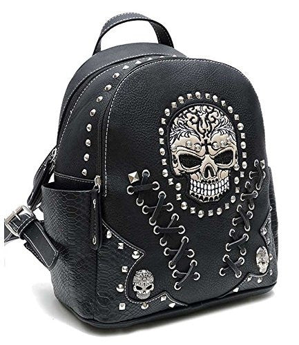 Skull Moto Biker Rivet Backpack Vegan Black Leather Unisex