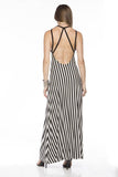  Black White Striped Design Open Back Long Maxi Dress U.S.A