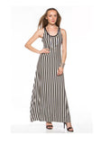  Black White Striped Design Open Back Long Maxi Dress U.S.A