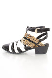 Furry Leopard Tri-Colored Strappy Vegan Faux Leather Womens Ankle Bootie