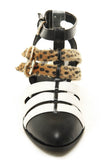 Furry Leopard Tri-Colored Strappy Vegan Faux Leather Womens Ankle Bootie