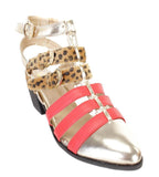 Furry Leopard Tri-Colored Strappy Vegan Faux Leather Womens Ankle Bootie