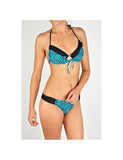 Turquoise Floral Print Gold Bead Accent String Bikini