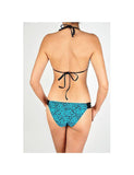 Turquoise Floral Print Gold Bead Accent String Bikini