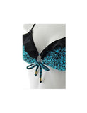 Turquoise Floral Print Gold Bead Accent String Bikini