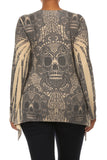 Sugar Skull Lace Design Long Sleeve Asymmetric Plus Size Top U.S.A.