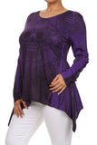  Purple Sugar Skull Lace Design Long Sleeve Asymmetric Plus Size Top U.S.A.