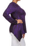  Purple Sugar Skull Lace Design Long Sleeve Asymmetric Plus Size Top U.S.A.