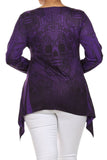  Purple Sugar Skull Lace Design Long Sleeve Asymmetric Plus Size Top U.S.A.