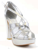 Silver Metallic Anklet Open Toe Platform Sandals Heels