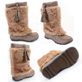 Mukluks Soft Vegan Furry Suede Tassel Winter Flat Boot Taupe