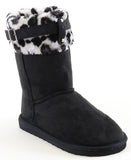 Leopard Cuff Furry Buckle Vegan Suede Flat Warm Women's Boots