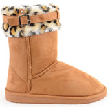 Leopard Cuff Furry Buckle Vegan Suede Flat Warm Women's Boots