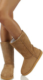 Furry Faux Shearling Vegan Fleece Womens Flat Boot Beige