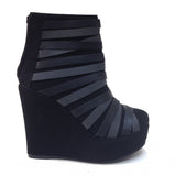 Strappy Faux Suede Sexy Ankle Wedge Platform Booties