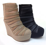 Strappy Faux Suede Sexy Ankle Wedge Platform Booties