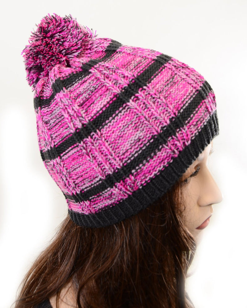  Striped Pink or Blue Design Fashion Unisex Pom Knit Winter Beanie