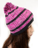  Striped Pink or Blue Design Fashion Unisex Pom Knit Winter Beanie