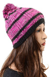  Striped Pink or Blue Design Fashion Unisex Pom Knit Winter Beanie