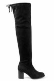 Over the Knee Block Heel Women's Stretchy Vegan Black Boots