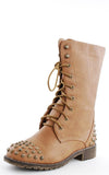 Studded Military Inspired Lace Up Mid Calf Combat Boots