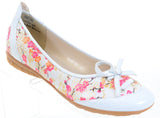  Pink Orange Floral Ballet Slip on Leather Corset Womens Flat Shoes