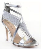  	Metallic Open Toe Chiffon Assymetrical Strapped Sandals Silver