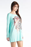  Mint Green Metallic Leopard Love Long Sleeve Shirt Dress Tunic U.S.A