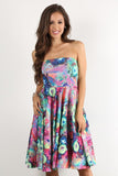 Womens Romantic Colorful Floral A-Line Fit & Flare Dress