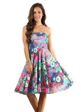 Womens Romantic Colorful Floral A-Line Fit & Flare Dress