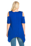 Plus Size Cap Sleeve Cut Out Asymmetric Top with Necklace