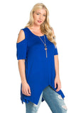 Plus Size Cap Sleeve Cut Out Asymmetric Top with Necklace