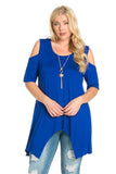 Plus Size Cap Sleeve Cut Out Asymmetric Top with Necklace