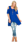 Plus Size Cap Sleeve Cut Out Asymmetric Top with Necklace