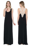 Womens Solid Black Crochet Back Knit Womens Maxi Dress