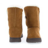 Fur Crystal Button Gem Vegan Suede Mid-Calf Durable Outdoor Boot