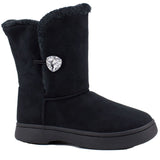 Fur Crystal Button Gem Vegan Suede Mid-Calf Durable Outdoor Boot