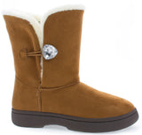 Fur Crystal Button Gem Vegan Suede Mid-Calf Durable Outdoor Boot