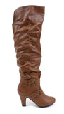 Leatherette Buckle Slouchy Knee High Vegan Boot