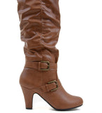 Leatherette Buckle Slouchy Knee High Vegan Boot