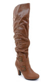 Leatherette Buckle Slouchy Knee High Vegan Boot