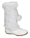 White Super Furry Pom-pom Winter Flat Boots Vegan Suede 