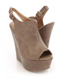 Taupe Faux Leather Peep Toe Platform Wedges