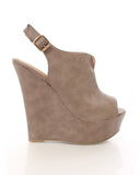 Taupe Faux Leather Peep Toe Platform Wedges