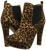 Leopard Platform Ankle Booties Mid Calf Cowboy Rider High Heel Boots