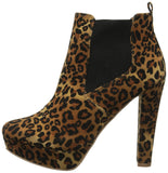 Leopard Platform Ankle Booties Mid Calf Cowboy Rider High Heel Boots