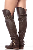 Dark Brown Faux Leather Over the Knee Riding Women's BootsSV